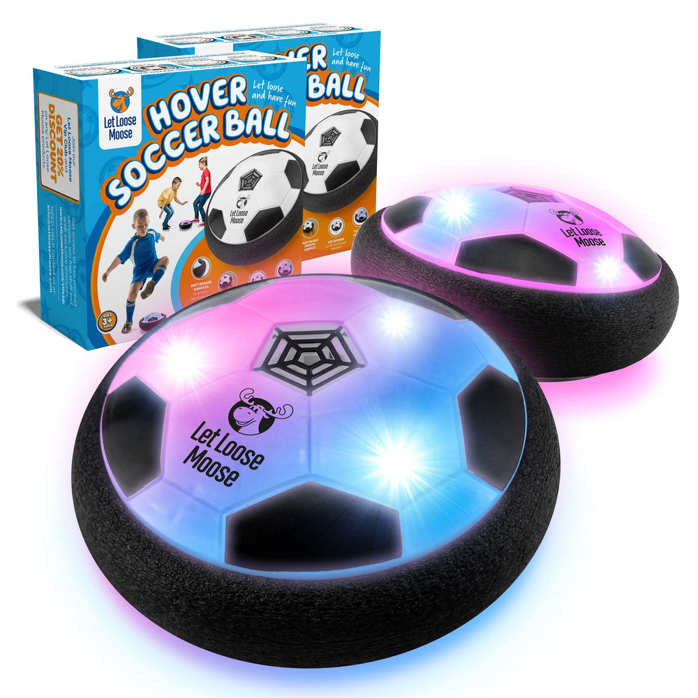 Let Loose Moose LED hover soccer balls in action for indoor fun.