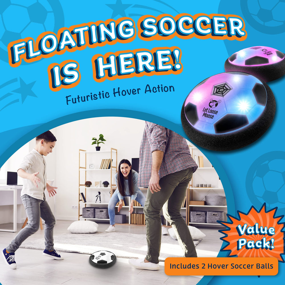 Let Loose Moose two-pack hover footballs glow, boosting kid-friendly playtime.