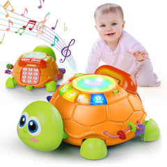 Letapapa musical turtle crawl toy front view with engaging lights and songs.