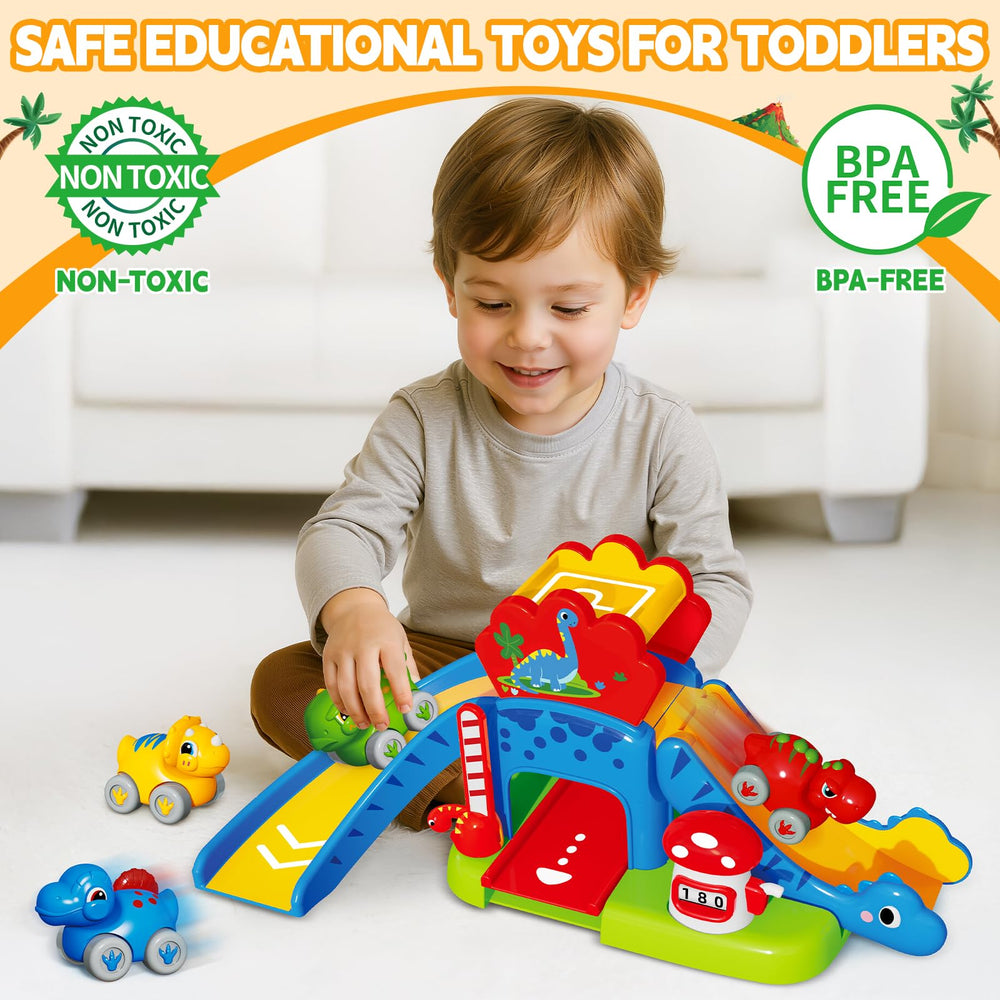 Letapapa Trilobatops car on track helps toddlers learn sequencing.