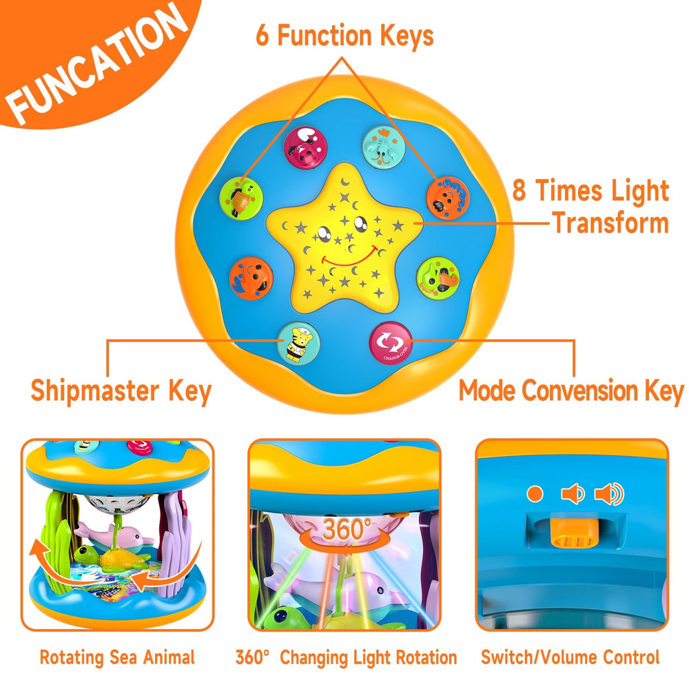 Letapapa tummy-time light-up toy with dolphins and turtles engages early exploration.