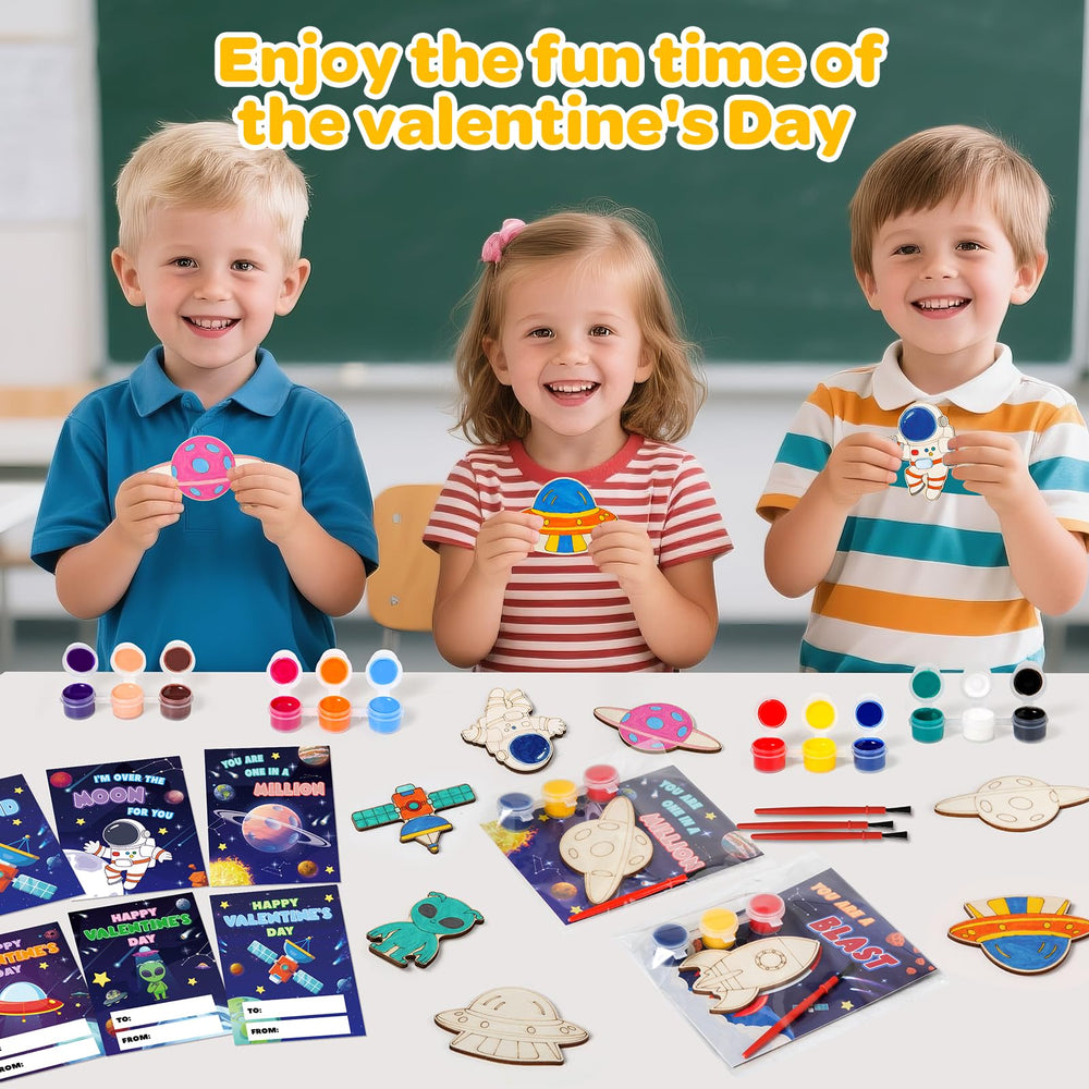 Kids assemble and decorate cards, supporting fine motor skills.