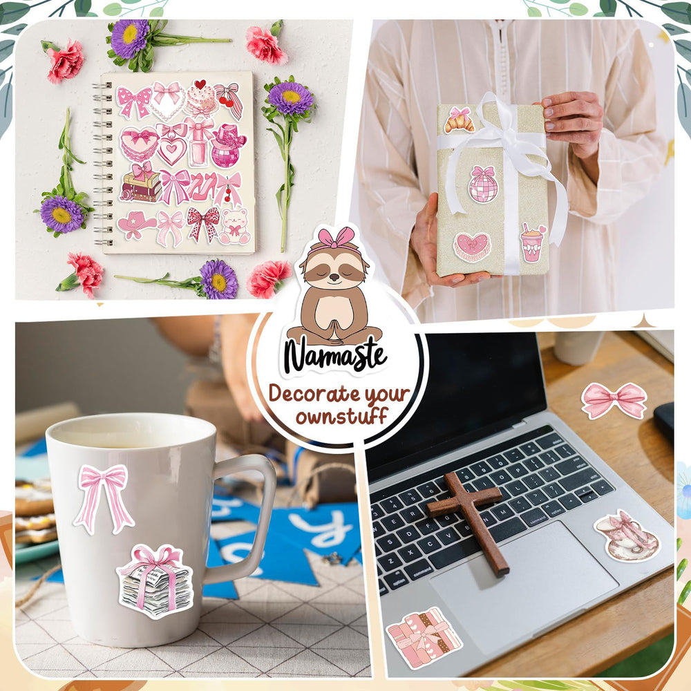 Letiezhi Coquette pink stickers applied to a mug for decorative use