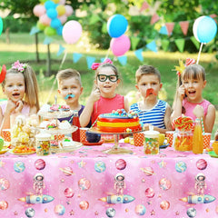 Letromp space tablecloth set creates a festive centerpiece for gatherings.