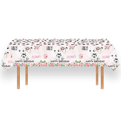 Letromp pink cow print tablecloth close-up showing waterproof tear-resistant protection.