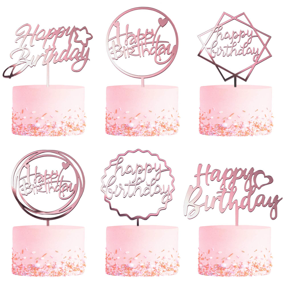 LetsCake rose gold birthday topper 6-pack for a festive cake centerpiece.