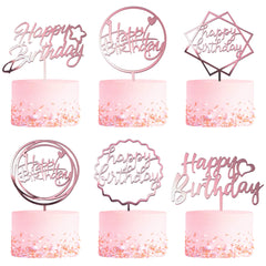 LetsCake rose gold birthday topper 6-pack for a festive cake centerpiece.