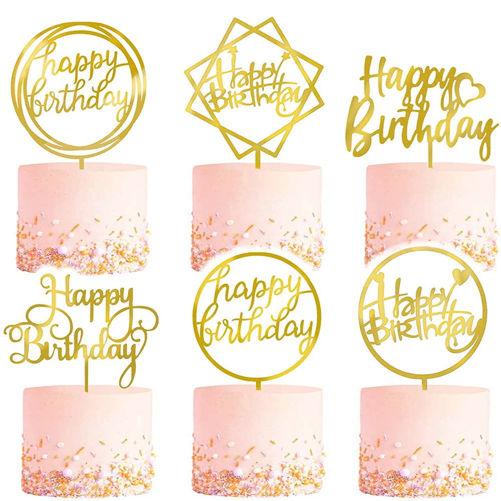LetsCake six-pack gold topper front view adds elegant birthday sparkle to cakes
