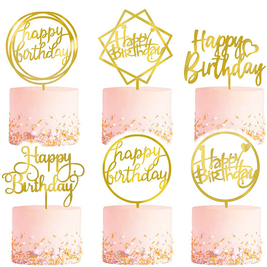 LetsCake six-pack gold topper front view adds elegant birthday sparkle to cakes