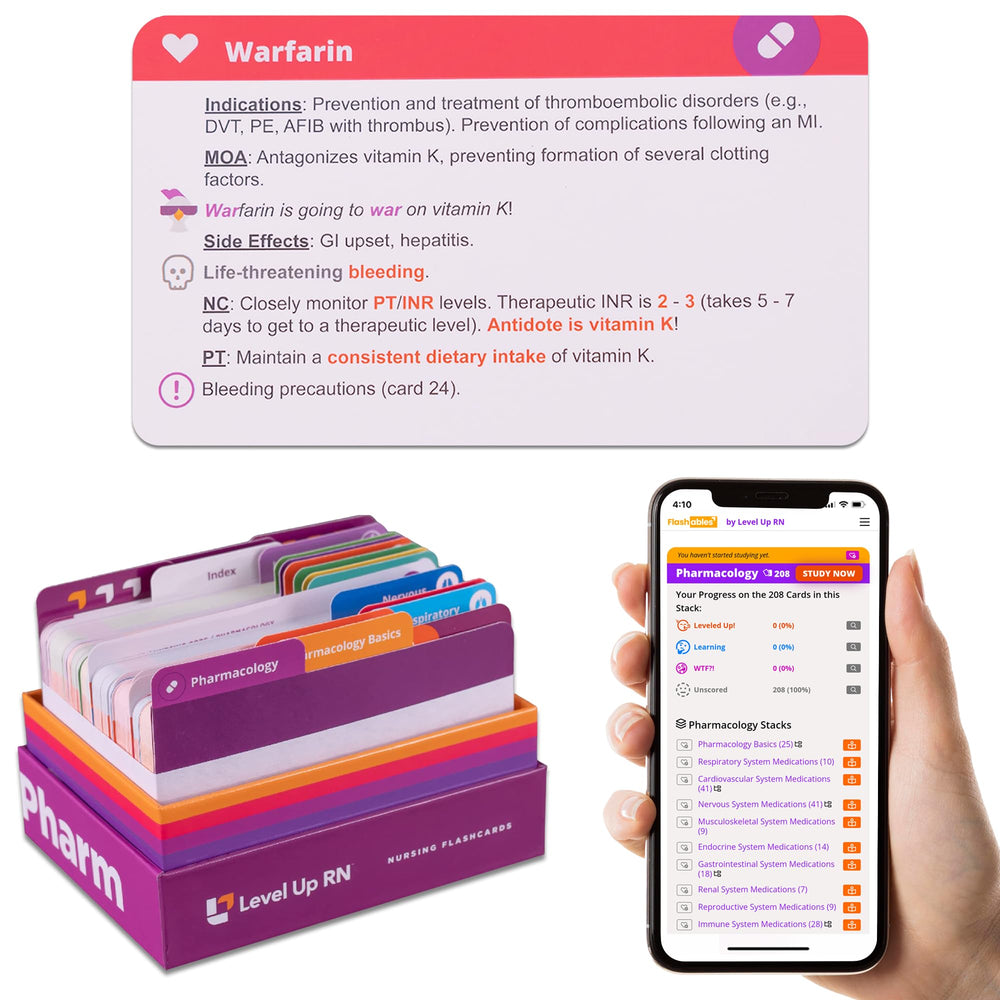 Level Up RN pharmacology flash cards front view for quick exam prep