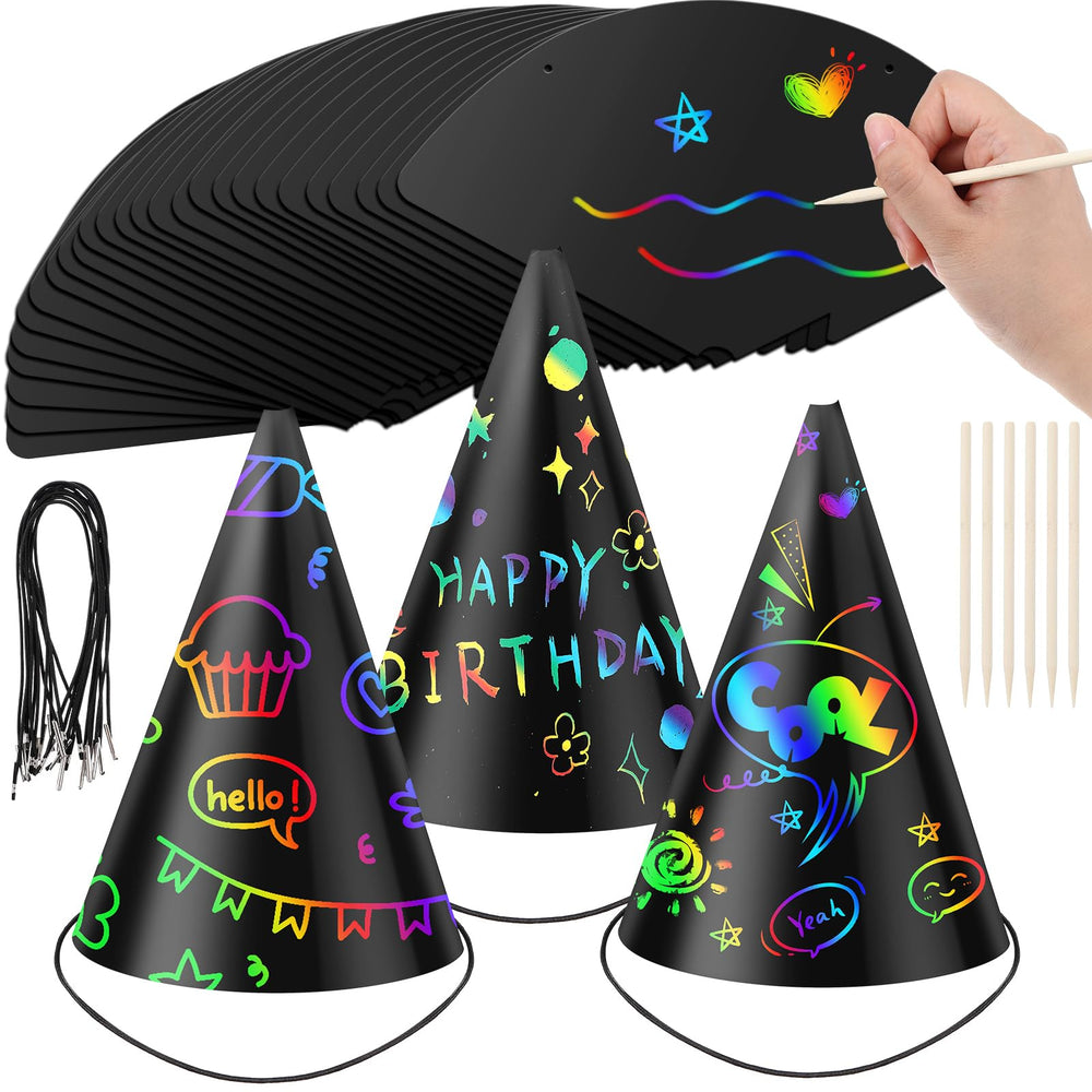Lewtemi 108 Pcs Scratch Party Hats kit ready for creative decorating fun