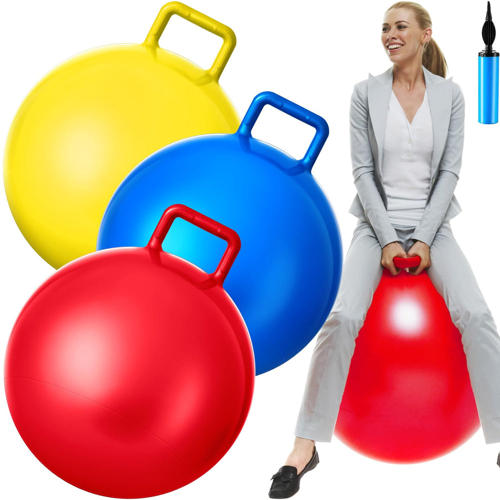 Lewtemi 18-inch red bouncing ball with handle for outdoor play and balance training.