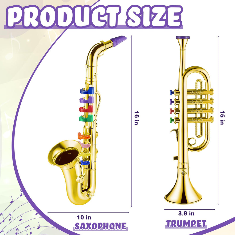 Lewtemi toy trumpet in gold finish promotes creative play and rhythm basics.