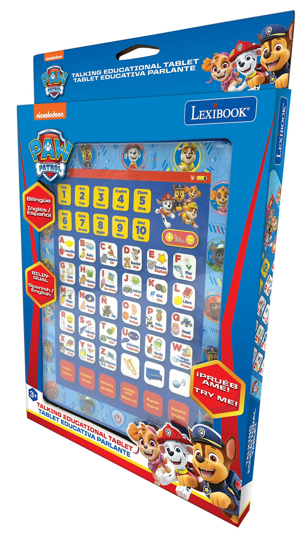 LEXiBOOK Paw Patrol tablet letters on screen promote letter recognition play.