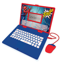 LEXiBOOK Spider-Man laptop front view for bilingual learning in red and blue.