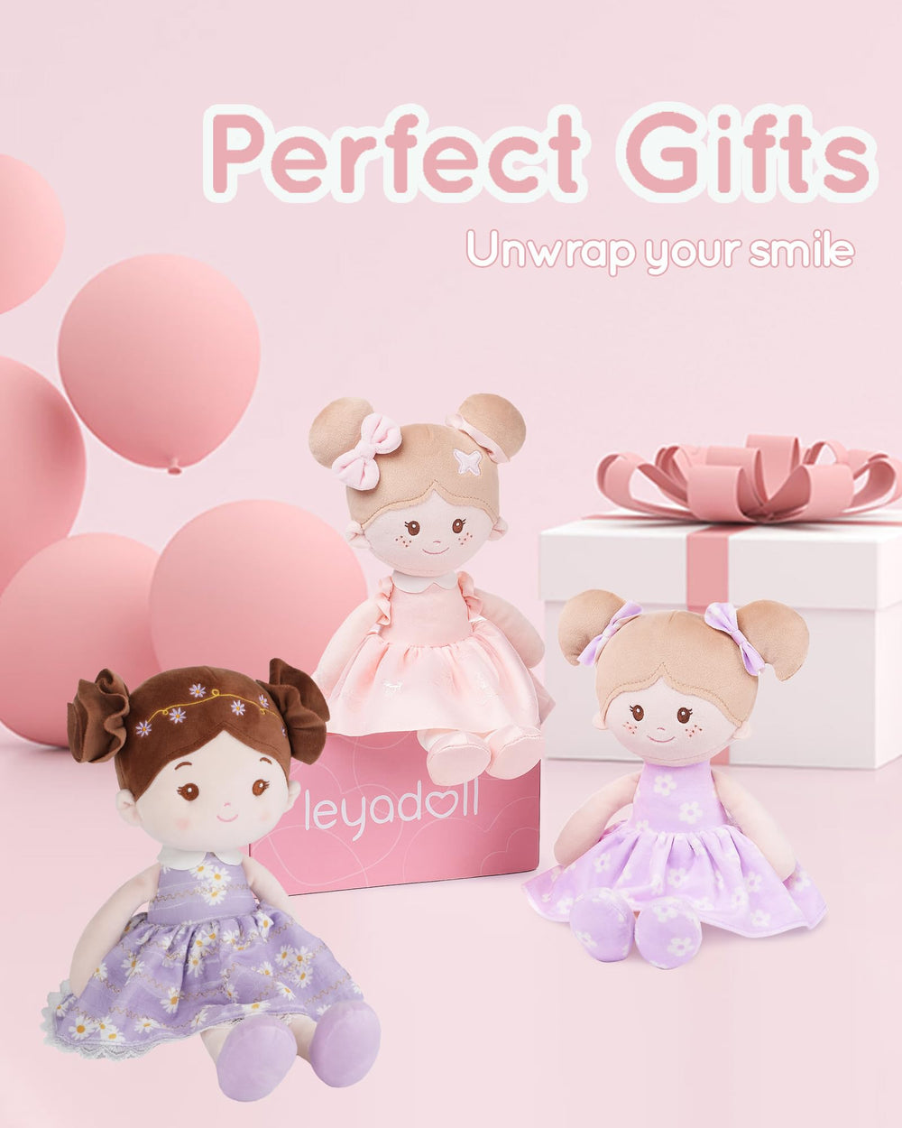 LeyaDoll gift-ready pink box highlights ready-to-gift presentation for birthdays or holidays.