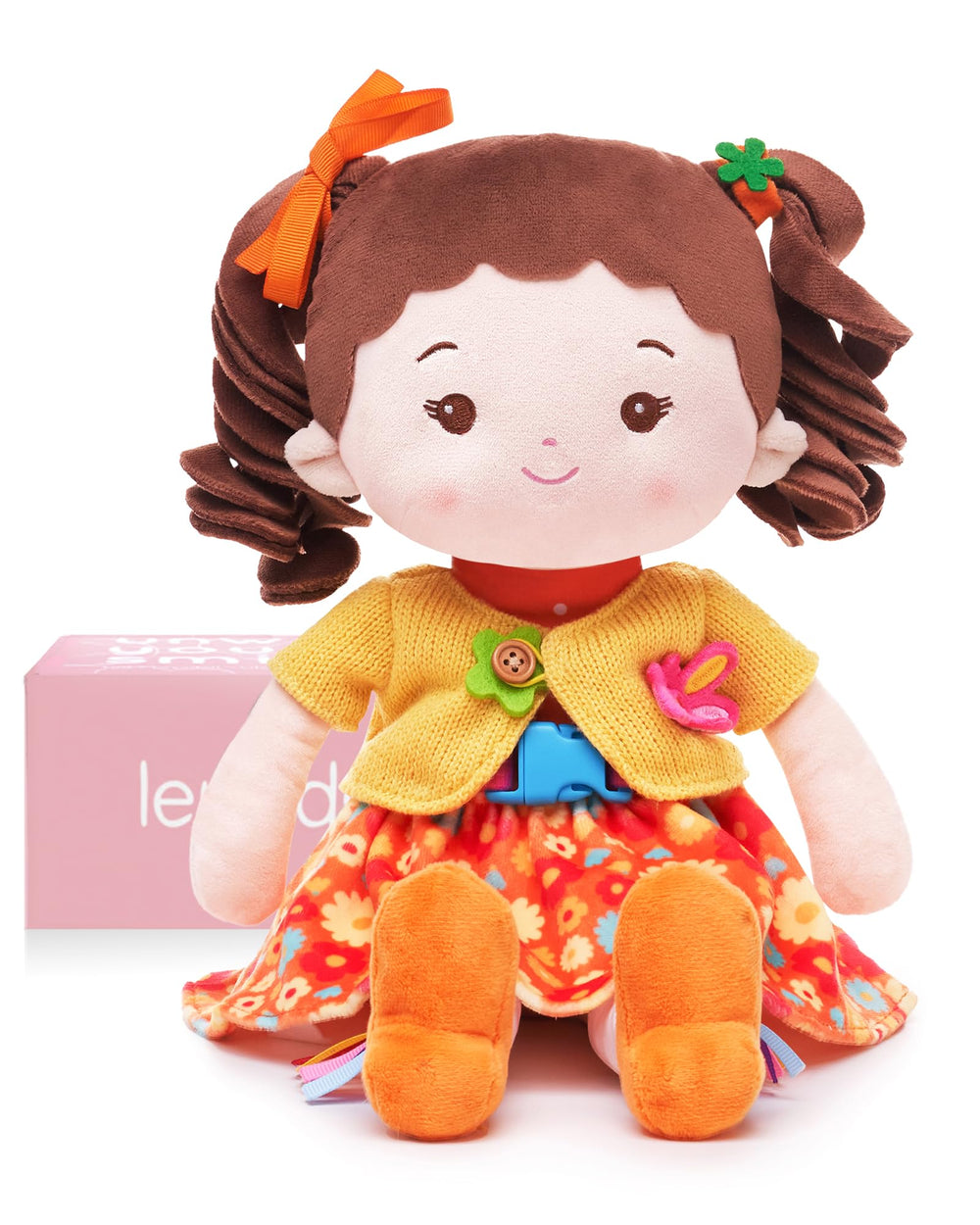 LeyaDoll Learning Sensory Doll close-up of zipper for fine motor practice