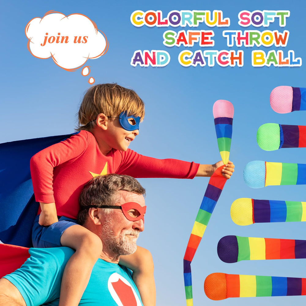 Leyndo throw and catch ball with purple rainbow tail for kids and adults