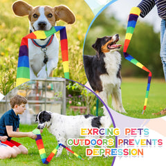Leyndo throw and catch ball with yellow rainbow tail highly visible during play