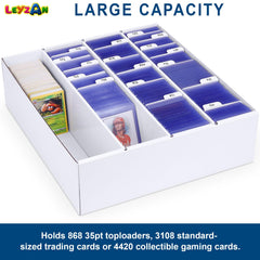 Leyzan box shows top-loader compatibility for secure storage.