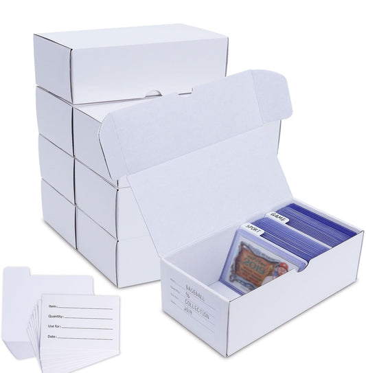 Leyzan top-loader storage box 8-pack with open lid for easy card access and sorting.