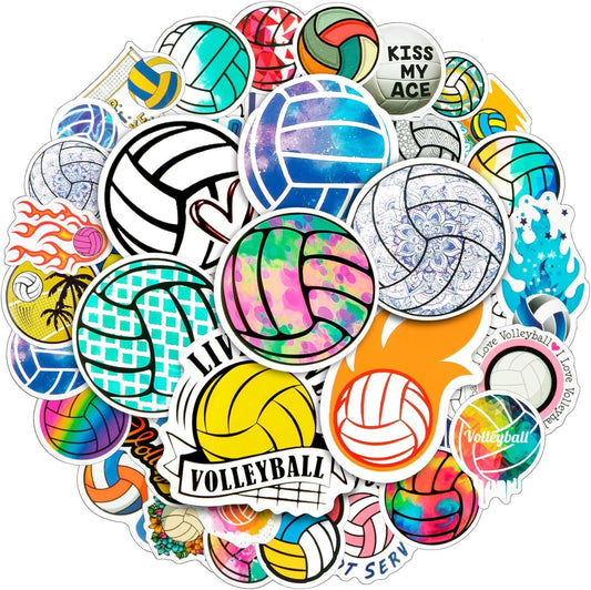 LGFMGWH volleyball stickers pack shot, ideal for water bottles and laptops.
