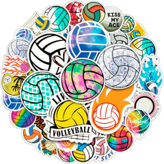 LGFMGWH volleyball stickers pack shot, ideal for water bottles and laptops.