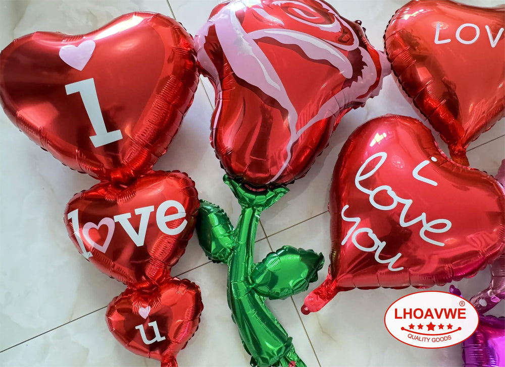 LHOAVWE 7-piece Valentine balloon bundle ideal for proposals and photo backdrops.