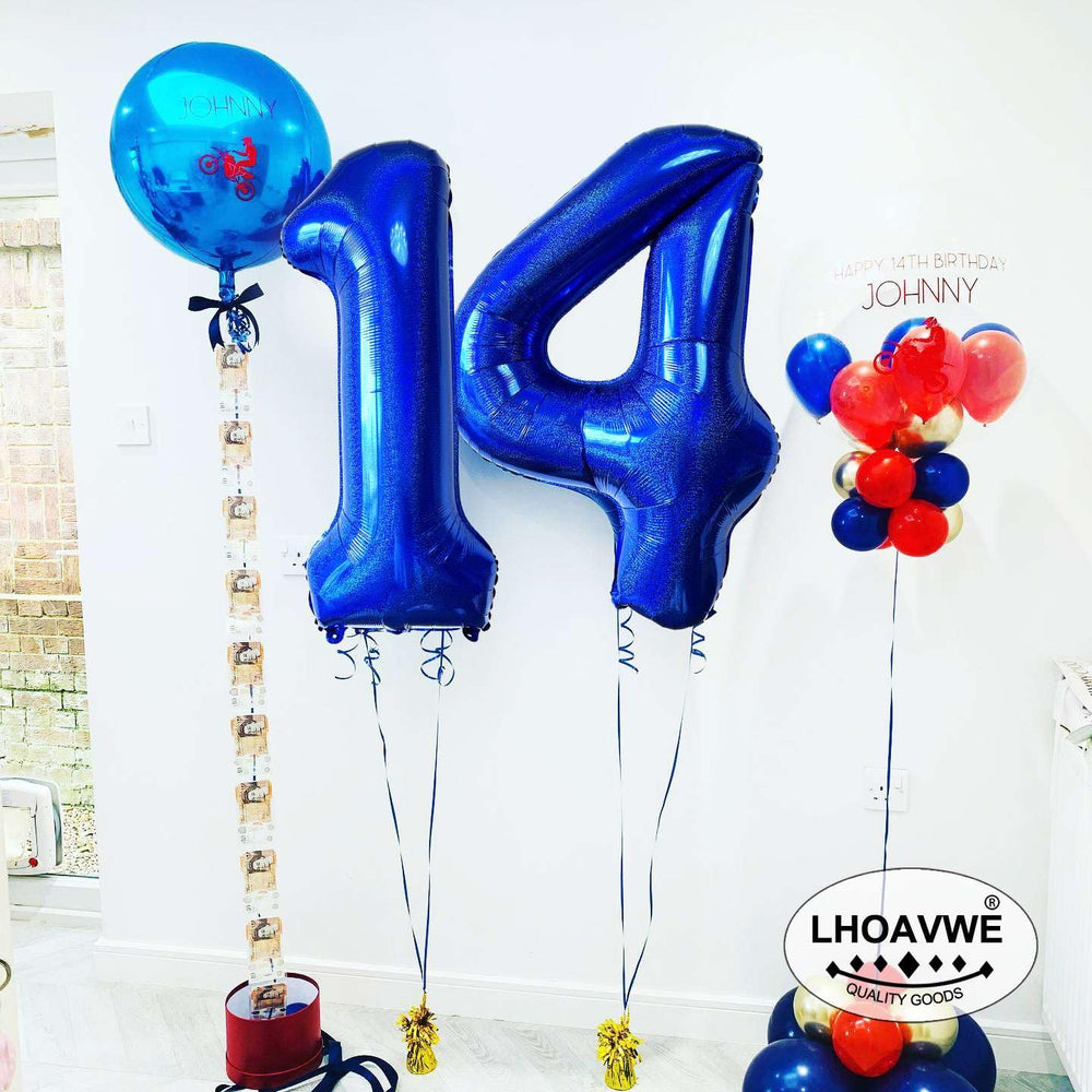 LHOAVWE Blue 17-number balloon paired with other decorations for wow factor