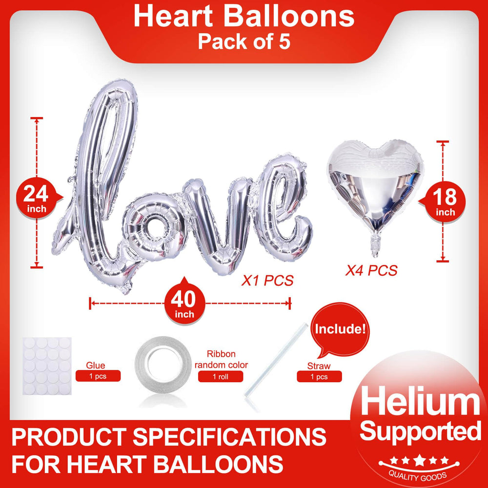 LHOAVWE silver heart balloons 18 inches arranged as centerpiece
