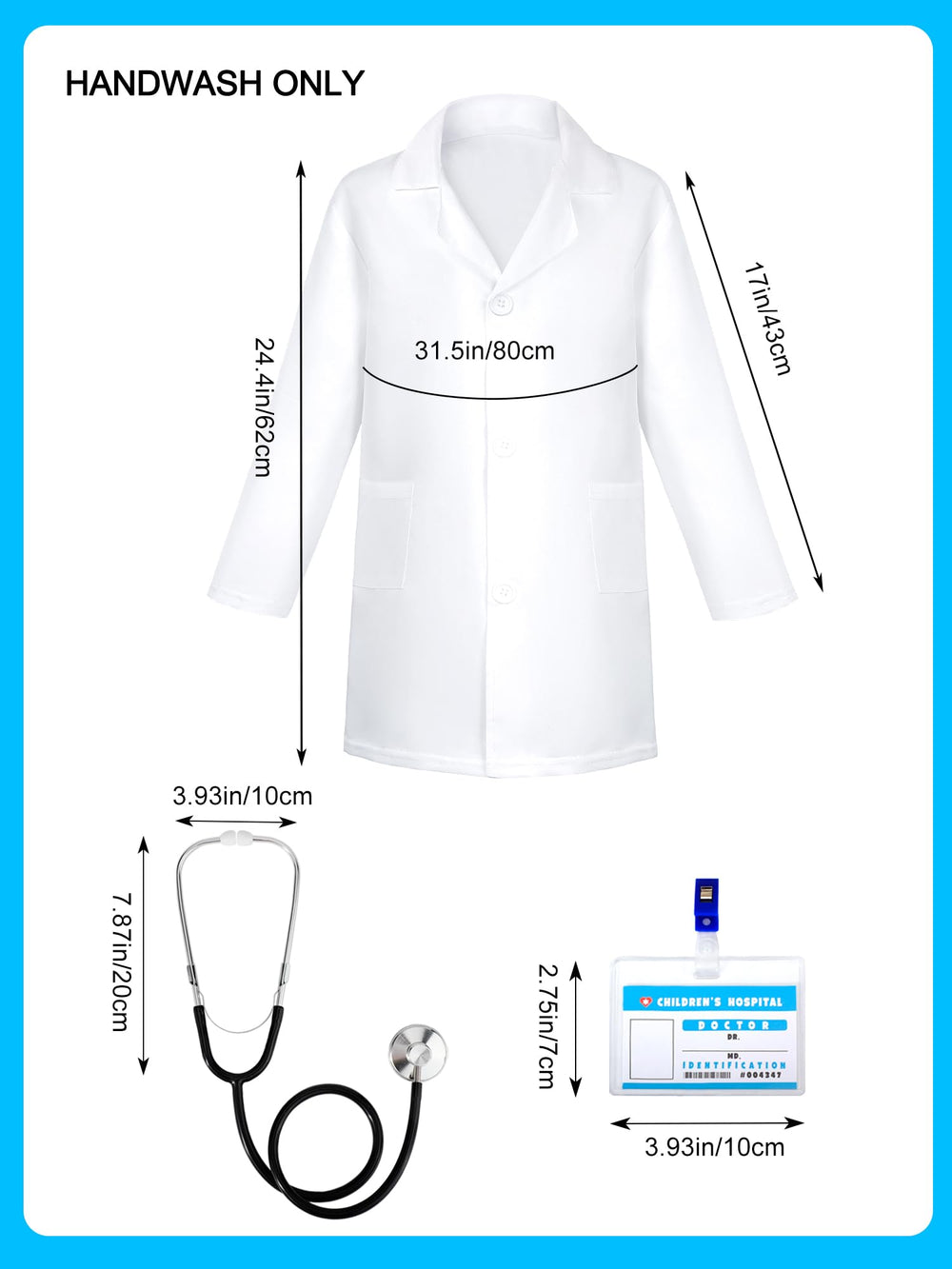 Liberry nurse coat and tools shown for costume parties or gifts