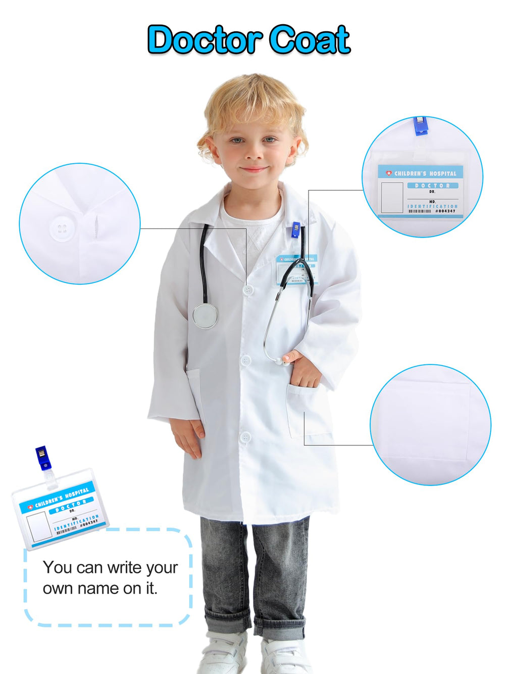 Liberry Doctor Kit includes a personalized ID card for pretend careers
