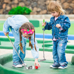 Liberry complete kit includes holes, flags, tees, and balls for instant play
