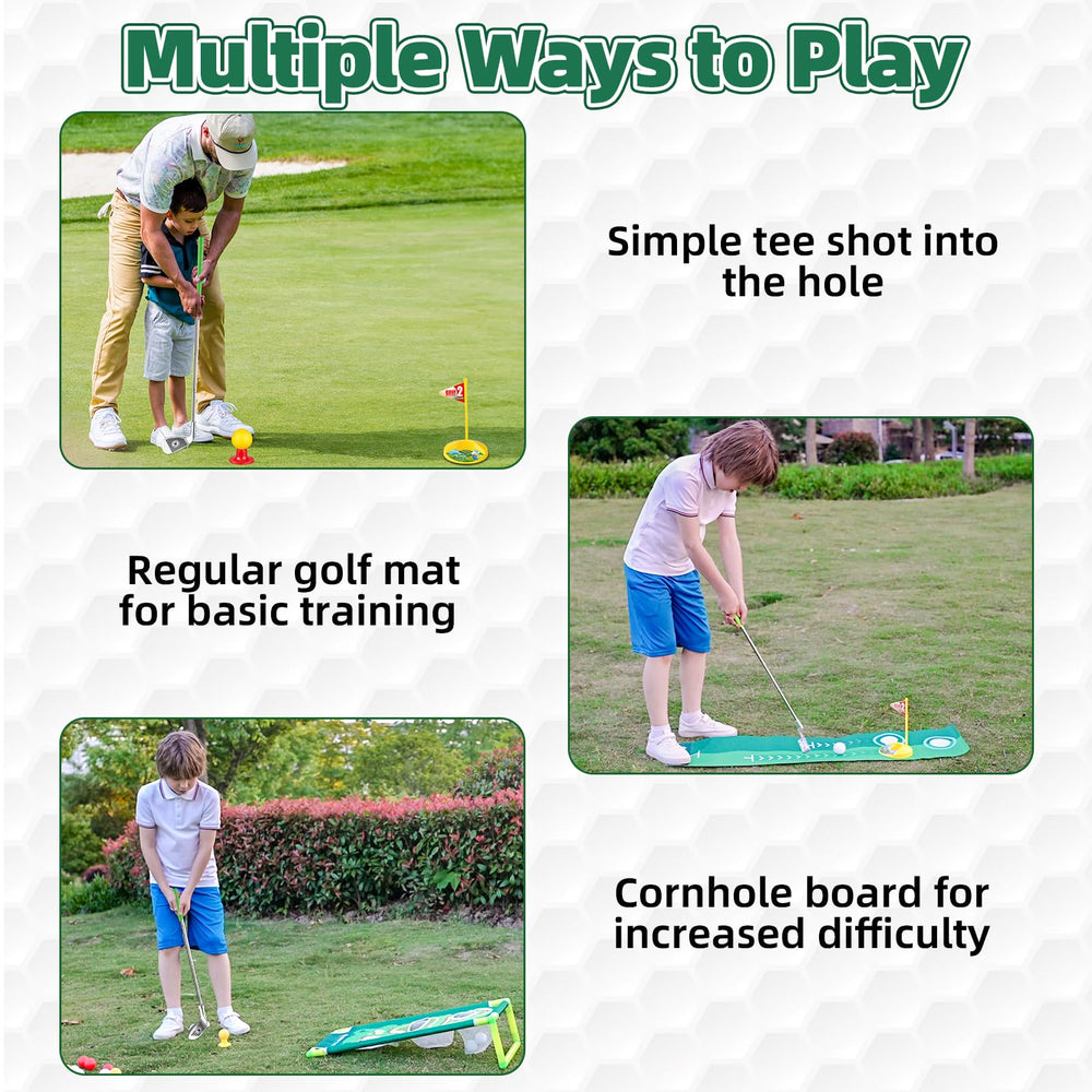 Liberry golf cornhole board showing family-friendly practice and accuracy.