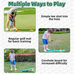 Liberry golf cornhole board showing family-friendly practice and accuracy.