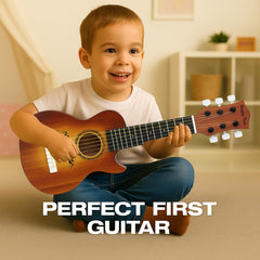 Liberty Imports 23-inch guitar with pick and strings shown.