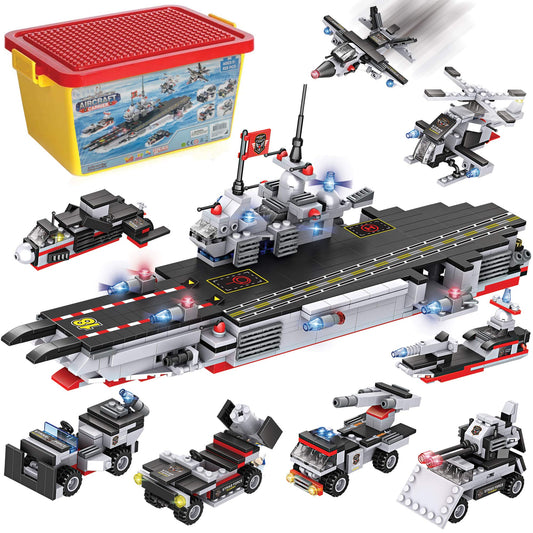 Liberty Imports 825pc military aircraft carrier fleet β durable bricks for imaginative naval adventures.