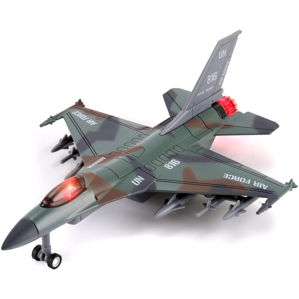 Liberty Imports diecast jet front view with flashing lights for immersive play.