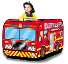 Liberty Imports fire truck play tent folds compactly for easy storage and quick setup.