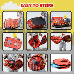 Liberty Imports fire truck play tent sturdy wire frame supports active kids.
