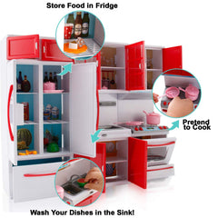 Liberty Imports Gourmet Red Doll Kitchen Sink with open doors for realistic cleanup play