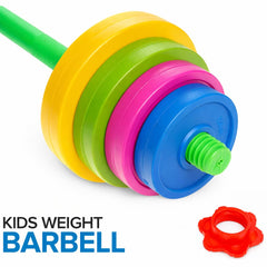 Colorful plates shown being filled with sand or water for adjustable weight.