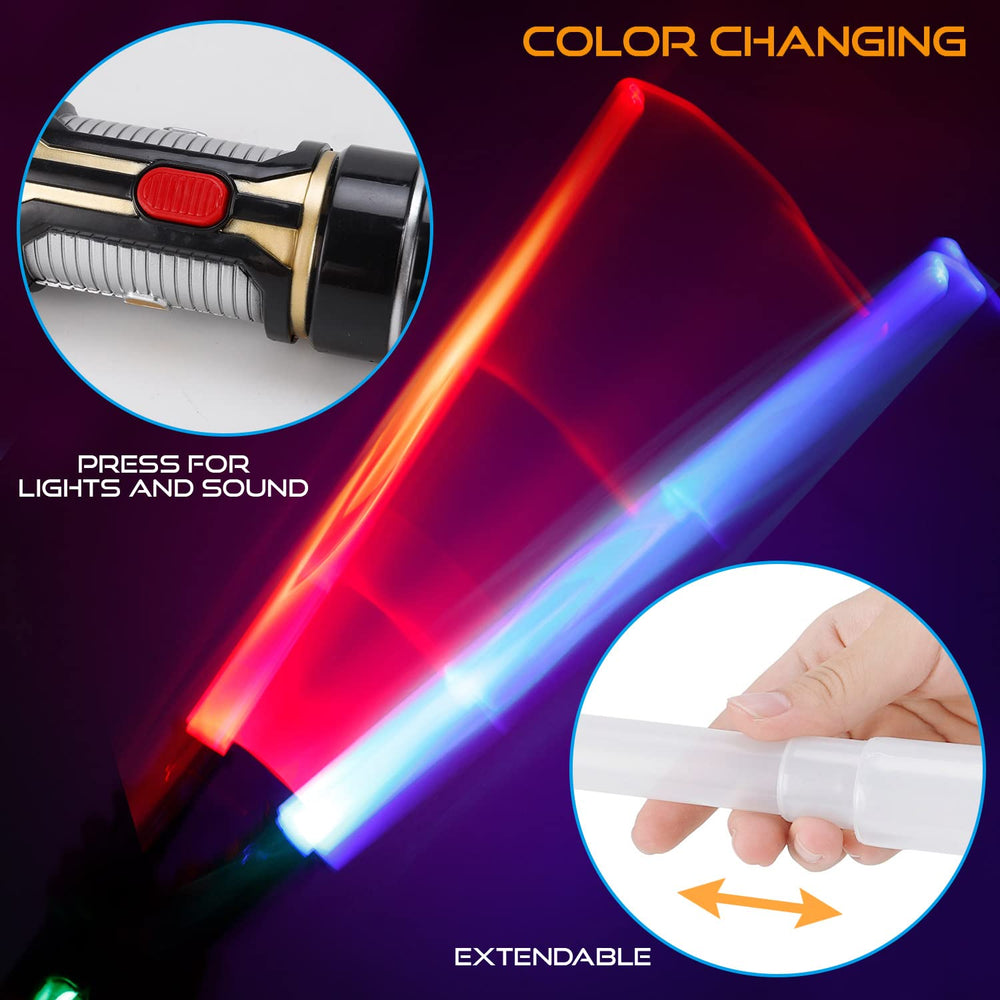Liberty Imports motion-sensor saber in action, swings trigger realistic FX sounds.