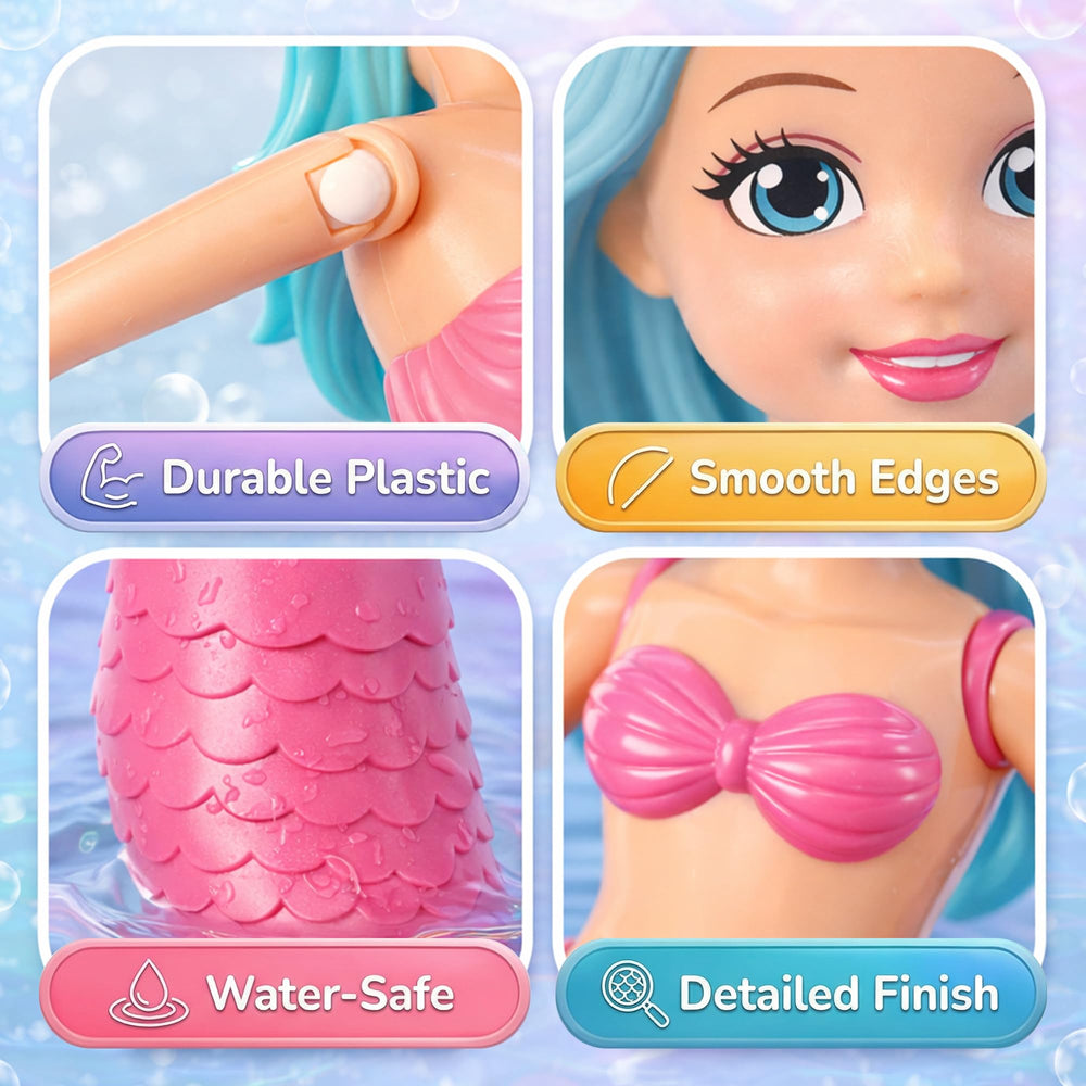 Liberty Imports posable mermaids with articulated arms spark imaginative play in tub and pool.