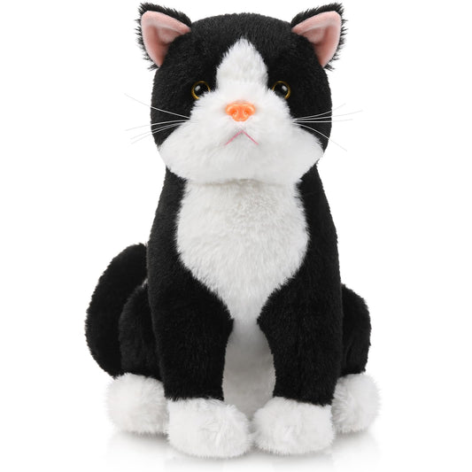 Libima tuxedo cat plush front view, soft cuddle companion for play and decor.