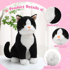 Libima tuxedo cat plush side view, durable fabric for lasting play.