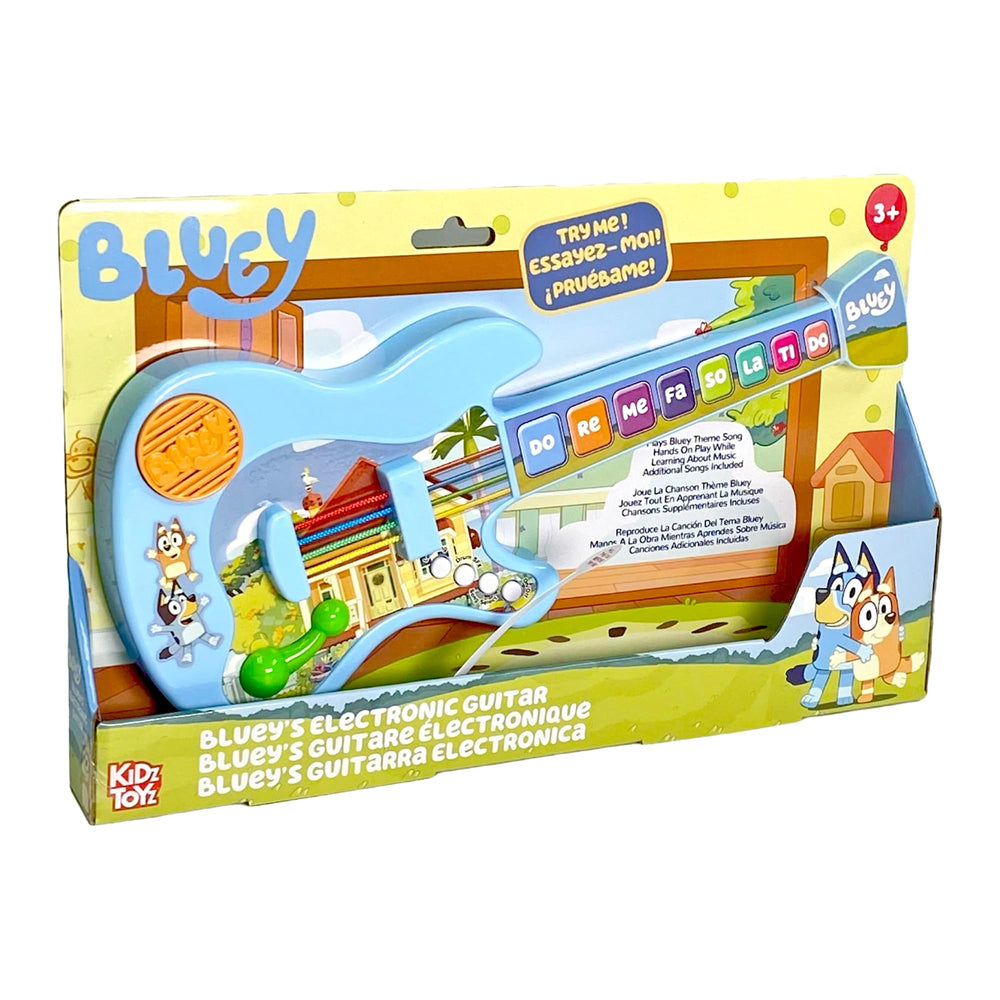 License 2 Play Bluey Music Time guitar front view promotes early rhythm learning and hands-on play