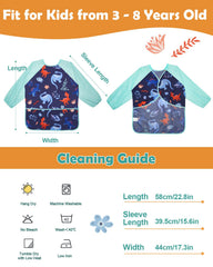 Lictin long-sleeve kids smock blue with secure back closure for quick changes