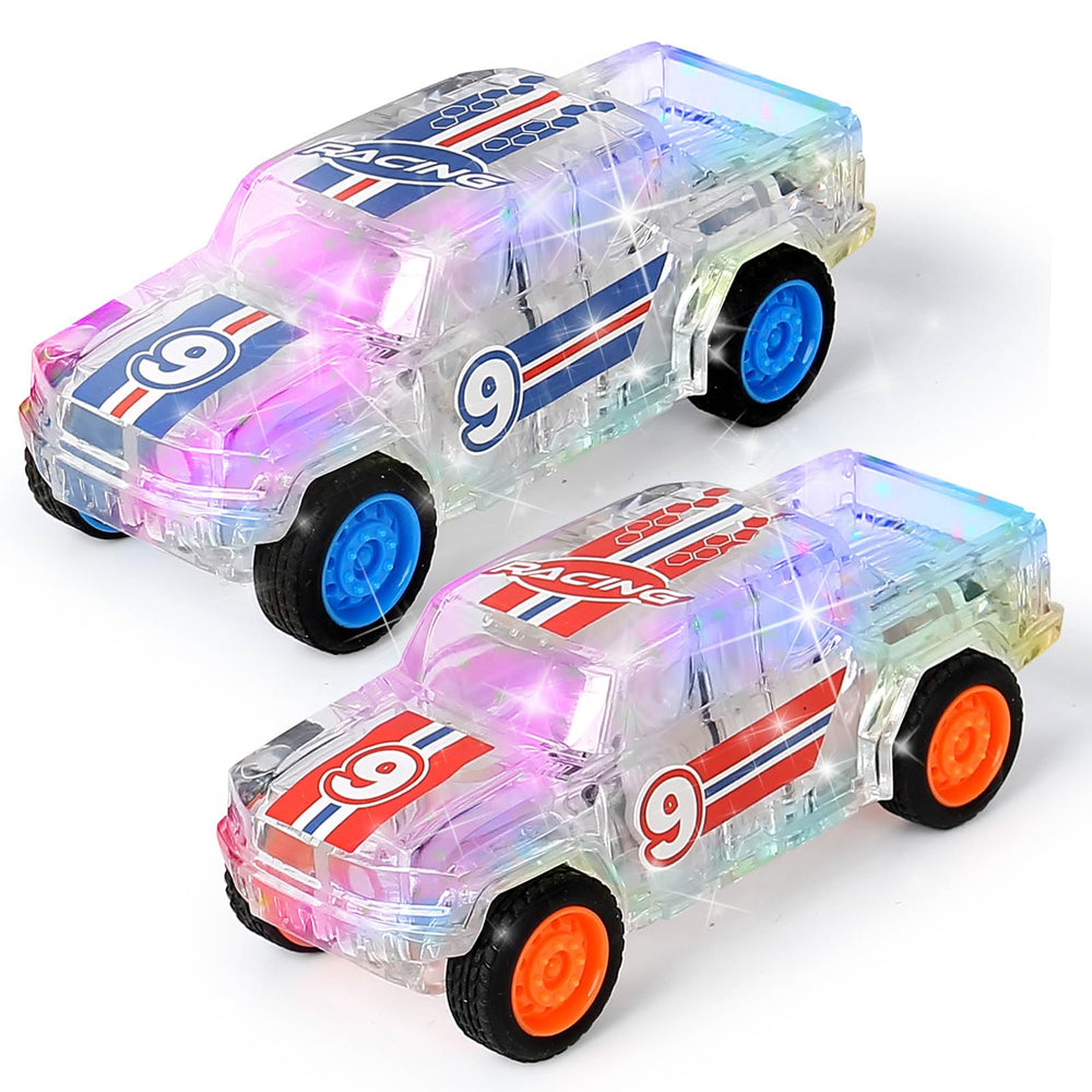 LIDI LED light up pull back race car toy front view showing glow-in-the-dark action.
