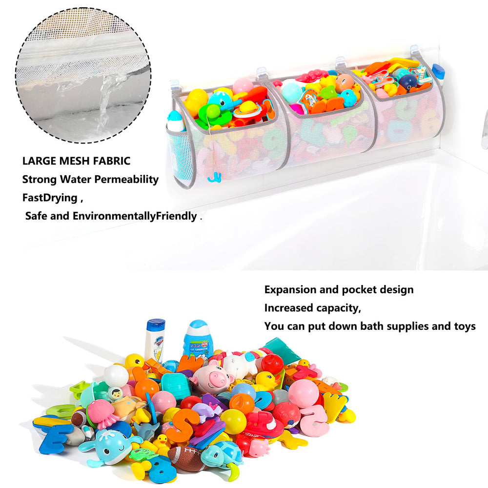 Ligereza Bathtub Toy Holder hanging installation above tub for easy reach